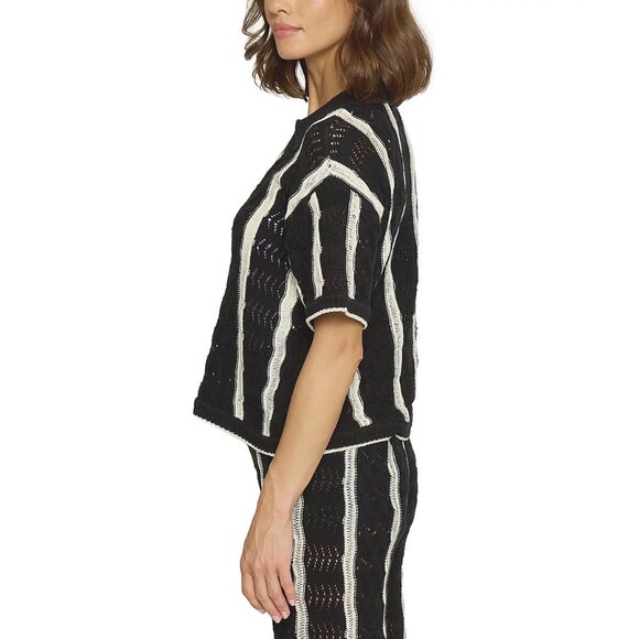 Central Park West | Striped Open-Stitch Striped Short-Sleeve Sweater | NWT - Picture 9 of 10
